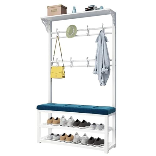 KWMAEEUID Garderobenständer aus Metall, 3-in-1-Design-Garderobenständer mit Bank, 8 Haken und 2-stufigem Schuhständer, Metallrahmen, Kleiderschuh-Hut-Organizer-Aufbewahrung für den Eingang KWMAEEUID Garderobenständer aus Metall, 3-in-1-Design-Garderobenständer mit Bank, 8 Haken und 2-stufigem Schuhständer, Metallrahmen, Kleiderschuh-Hut-Organizer-Aufbewahrung für den Eingang von KWMAEEUID