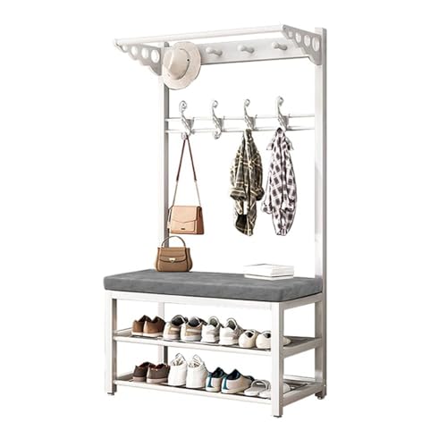 KWMAEEUID Kleiderschrank mit Bank, Schuhregal mit Garderobenständer mit Haken, robuster Kleiderständer aus Metall mit Schuhablage, Garderobenständer, 60 cm KWMAEEUID Kleiderschrank mit Bank, Schuhregal mit Garderobenständer mit Haken, robuster Kleiderständer aus Metall mit Schuhablage, Garderobenständer, 60 cm von KWMAEEUID