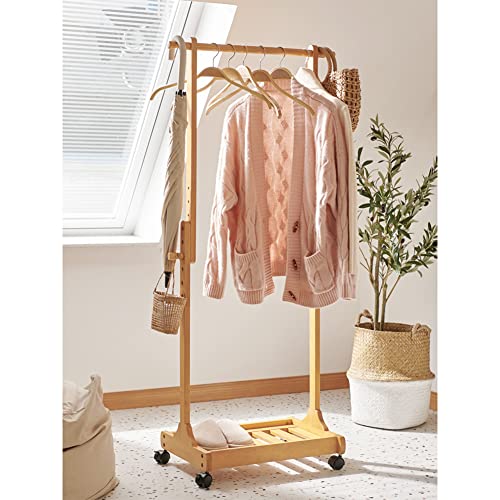 KWMAEEUID Kleiderständer mit Regalen zum Aufhängen von Kleidung, Wäscheständer, Rollgarderobe, Kleiderständer aus Holz für Schlafzimmer, Waschküche und Eingangsbereich KWMAEEUID Kleiderständer mit Regalen zum Aufhängen von Kleidung, Wäscheständer, Rollgarderobe, Kleiderständer aus Holz für Schlafzimmer, Waschküche und Eingangsbereich von KWMAEEUID