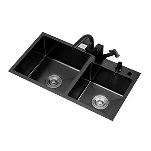 KWMAEEUID Küche Großes Doppelwaschbecken Edelstahl Handgefertigtes Spülbeckenset Schwarze Nano-Spüle Nachahmung Lotusblatt Hydrophobes Design Mehrzweck-Wasserhahn/Schwarz/85 * 45 cm KWMAEEUID Küche Großes Doppelwaschbecken Edelstahl Handgefertigtes Spülbeckenset Schwarze Nano-Spüle Nachahmung Lotusblatt Hydrophobes Design Mehrzweck-Wasserhahn/Schwarz/85 * 45 cm von KWMAEEUID
