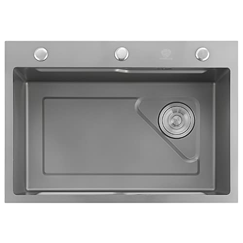 KWMAEEUID Küchenspüle, Gemüsebecken, Edelstahl-Nano-Spüle, multifunktionale rechteckige Einzelspüle, Bar-Spüle, handgefertigte Spüle, Arbeitsplatz-Küchenspüle, 4-teiliges Set (Farbe: Gun G KWMAEEUID Küchenspüle, Gemüsebecken, Edelstahl-Nano-Spüle, multifunktionale rechteckige Einzelspüle, Bar-Spüle, handgefertigte Spüle, Arbeitsplatz-Küchenspüle, 4-teiliges Set (Farbe: Gun G von KWMAEEUID