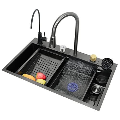 KWMAEEUID Küchenspüle, Raindance Wasserfallspüle, Spüle, Haushaltsspüle-Set, integrierte Spüle mit abnehmbarem Wasserhahn (80 x 45 x 21 cm)/80 x 45 x 21 cm von KWMAEEUID