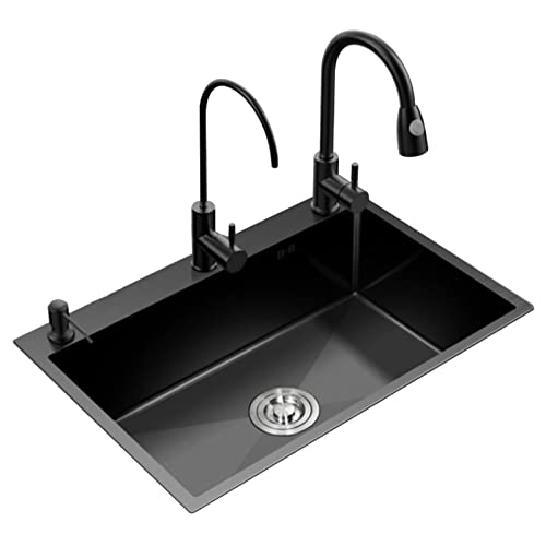 KWMAEEUID Küchenspüle 21 cm tief, großes Fassungsvermögen, Edelstahl-Einzelbecken, Seifenspender + ausziehbarer Wasserhahn + Wasserreiniger-Wasserhahn/schwarz/80 x 50 x 21 cm KWMAEEUID Küchenspüle 21 cm tief, großes Fassungsvermögen, Edelstahl-Einzelbecken, Seifenspender + ausziehbarer Wasserhahn + Wasserreiniger-Wasserhahn/schwarz/80 x 50 x 21 cm von KWMAEEUID
