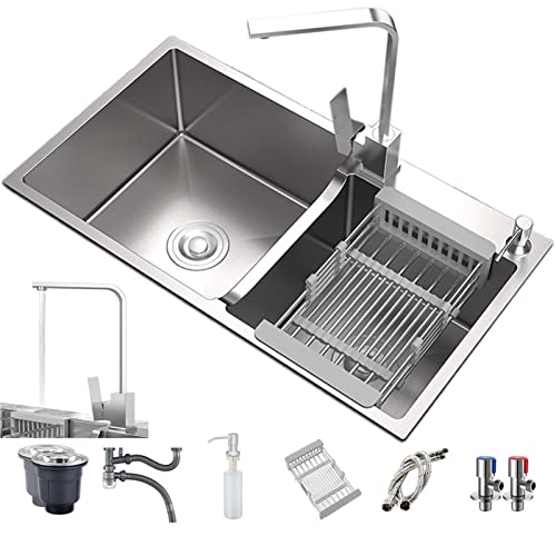 KWMAEEUID Küchenspüle Doppelschüssel-Set 78 x 43 cm, silberfarbene Nano-Edelstahl-Küchenspülen, 3 mm Dicke Stange, Wohnmobil-Küchenspüle, komplettes Zubehör, verdicktes handgefertigtes Do KWMAEEUID Küchenspüle Doppelschüssel-Set 78 x 43 cm, silberfarbene Nano-Edelstahl-Küchenspülen, 3 mm Dicke Stange, Wohnmobil-Küchenspüle, komplettes Zubehör, verdicktes handgefertigtes Do von KWMAEEUID