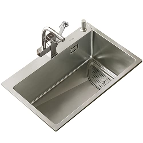 KWMAEEUID Küchenspüle Edelstahl-Einzelbeckenspüle Arbeitsstation Silber gebürstetes Aufsatzbecken mit Spritzpistolenhähnen/Seifenspender/75 * 45 cm KWMAEEUID Küchenspüle Edelstahl-Einzelbeckenspüle Arbeitsstation Silber gebürstetes Aufsatzbecken mit Spritzpistolenhähnen/Seifenspender/75 * 45 cm von KWMAEEUID