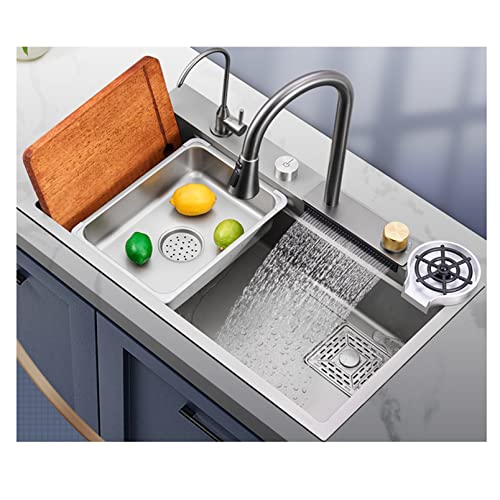 KWMAEEUID Küchenspüle Verdickungspistole Grauer Wasserfall-Wasserhahn Großes Einzelwaschbecken in der Küche Nano-Geschirrwaschbecken/Grau, Grau, Silber/80 * 45 cm KWMAEEUID Küchenspüle Verdickungspistole Grauer Wasserfall-Wasserhahn Großes Einzelwaschbecken in der Küche Nano-Geschirrwaschbecken/Grau, Grau, Silber/80 * 45 cm von KWMAEEUID