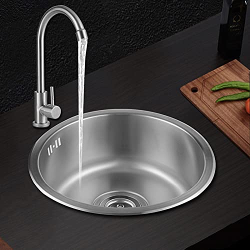 KWMAEEUID Küchenspülen, Unterbauschüssel, 19 cm Tiefe, runde Schüssel aus Edelstahl, kleine Spüle für Wohnmobile, mit Sieb, Abflussrohre/a von KWMAEEUID