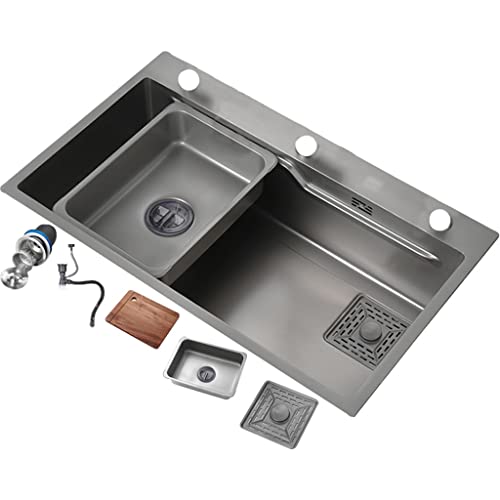 KWMAEEUID Küchenspülen Einzelbecken-Küchenspüle mit Abfluss Praktische Küchenspüle mit Doppelrutschen, Spüle im 3-Loch-Design, Spüle-Arbeitsplatz mit Abtropffläche, Unterbau/Aufsatz/Silber KWMAEEUID Küchenspülen Einzelbecken-Küchenspüle mit Abfluss Praktische Küchenspüle mit Doppelrutschen, Spüle im 3-Loch-Design, Spüle-Arbeitsplatz mit Abtropffläche, Unterbau/Aufsatz/Silber von KWMAEEUID