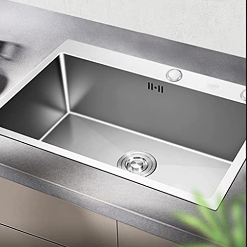 KWMAEEUID Küchenspülen Einzelbecken-Spüle Drop-in-handgefertigte, langlebige Küchenspülen, Home-Unterbau-Spülbecken-Arbeitsplatz, Edelstahl-Einzelbecken-Spüle, mit Abtropffläche/Silberspü von KWMAEEUID