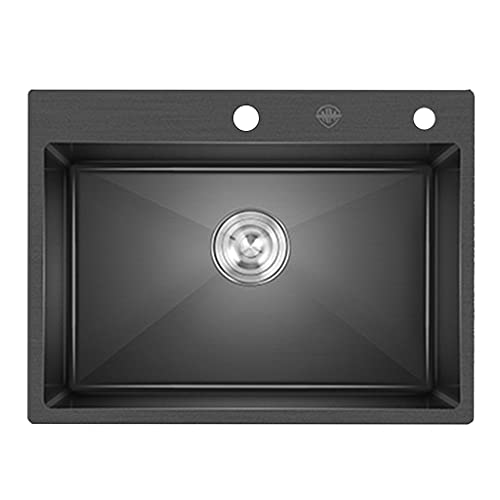 KWMAEEUID Küchenspülen Handgefertigte Einzelplatz-Gemüsespüle Schwarz 304-Nanometer-Spüle Nano-Antihaft-Öltechnologie für Küchenbalkone/Schwarz/50 * 45 cm von KWMAEEUID