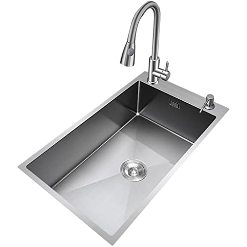 KWMAEEUID Küchenspülen Manuelle Spülen, rechteckige, verdickte Küchenspüle, Arbeitsstation mit Einzelbeckenspüle, mit ausziehbarem Wasserhahn/Silberspüle/23,6 * 13,7 Zoll von KWMAEEUID