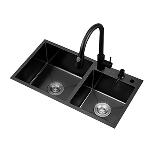 KWMAEEUID Küchenspülen Schwarzes Nano-Waschbecken Küche Großes Doppelwaschbecken Edelstahl Handgefertigtes Spülbeckenset Nachahmung Lotusblatt Hydrophobes Design/Schwarz/85 * 45 cm KWMAEEUID Küchenspülen Schwarzes Nano-Waschbecken Küche Großes Doppelwaschbecken Edelstahl Handgefertigtes Spülbeckenset Nachahmung Lotusblatt Hydrophobes Design/Schwarz/85 * 45 cm von KWMAEEUID