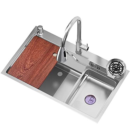 KWMAEEUID Küchenspülen mit ausziehbaren Wasserhähnen + Unterlegscheiben, Silber-Nano-Edelstahlspüle, verdicktes Einzel-Geschirrspülbecken/Grau, Silber/72 * 45 cm KWMAEEUID Küchenspülen mit ausziehbaren Wasserhähnen + Unterlegscheiben, Silber-Nano-Edelstahlspüle, verdicktes Einzel-Geschirrspülbecken/Grau, Silber/72 * 45 cm von KWMAEEUID