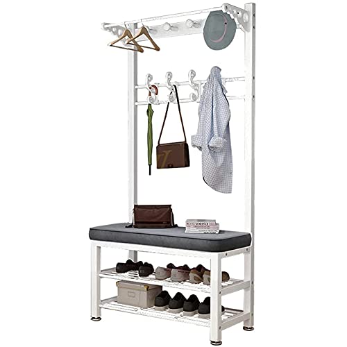 KWMAEEUID Metall-Garderobenständer mit 12 Haken und Schuhregal, großer Garderobenständer, multifunktionaler Flur-Kleiderständer für Eingangsbereich, Schlafzimmer KWMAEEUID Metall-Garderobenständer mit 12 Haken und Schuhregal, großer Garderobenständer, multifunktionaler Flur-Kleiderständer für Eingangsbereich, Schlafzimmer von KWMAEEUID