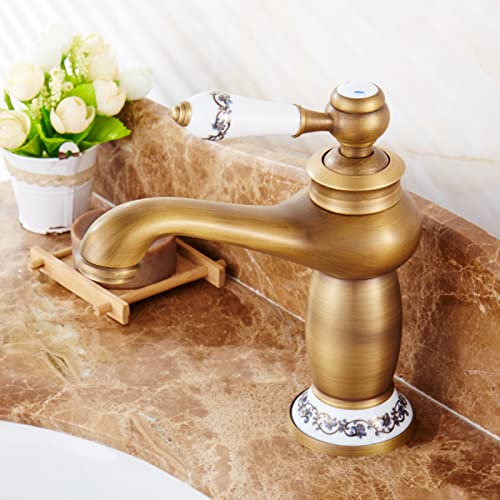 KWMAEEUID Mischbatterie Badezimmer Waschbecken Vintage, Messing Waschbecken Wasserhahn Warm- und Kaltwasser Badezimmer Wasserhahn, Einhand-Waschtischbatterie, Roségold (Antik) von KWMAEEUID