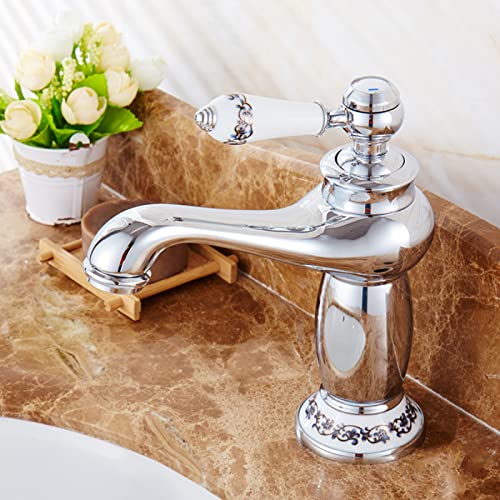KWMAEEUID Mischbatterie Badezimmer Waschbecken Vintage, Messing Waschbecken Wasserhahn Warm- und Kaltwasser Badezimmer Wasserhahn, Einhand-Waschtischbatterie, Roségold (Chrom) von KWMAEEUID
