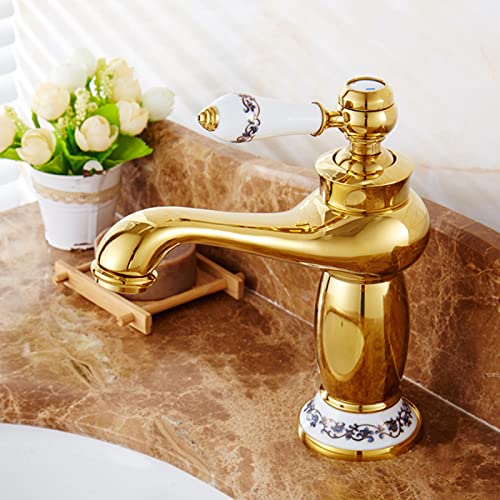 KWMAEEUID Mischbatterie Badezimmer Waschbecken Vintage, Messing Waschbecken Wasserhahn Warm- und Kaltwasser Badezimmer Wasserhahn, Einhand-Waschtischbatterie, Roségold (Gold) von KWMAEEUID