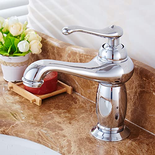 KWMAEEUID Retro-Badezimmer-Waschtischarmaturen, Messing-Waschtischarmatur, Warm- und Kaltwasser-Badezimmerarmatur, Einzelloch, Einhand-Waschtischmischer, Chrom (Chrom) von KWMAEEUID