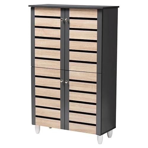 KWMAEEUID Schrank, Schuhschrank, Heimdekoration, Schuhschrank, zweifarbige Eiche und Dunkelgrau, 4-türiger Schuhschrank, Schuhschrank für den Eingangsbereich KWMAEEUID Schrank, Schuhschrank, Heimdekoration, Schuhschrank, zweifarbige Eiche und Dunkelgrau, 4-türiger Schuhschrank, Schuhschrank für den Eingangsbereich von KWMAEEUID