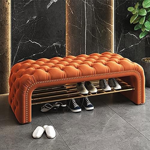 KWMAEEUID Schuhbank, Garderobenständer, Kleiderbügel, luxuriöse Schuhbank mit verdickter Sitzfläche, Sitzbank mit Knopfeinstieg, Schuhhocker aus Samt, Schuhregal, Schuhschrank, Moderne KOM von KWMAEEUID