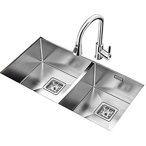 KWMAEEUID Silberne Spülbecken mit Wasserhahn, doppelte Schüssel, Küchenspüle, Bar, Edelstahl, leicht zu reinigen, Barspüle, Drop-In- oder Unterbau-Installation/Silber-B/82 * 44 cm KWMAEEUID Silberne Spülbecken mit Wasserhahn, doppelte Schüssel, Küchenspüle, Bar, Edelstahl, leicht zu reinigen, Barspüle, Drop-In- oder Unterbau-Installation/Silber-B/82 * 44 cm von KWMAEEUID