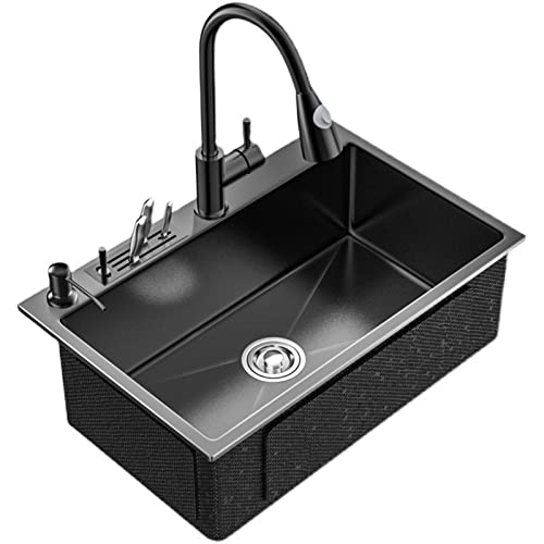 KWMAEEUID Spülbecken, Küchenspüle mit ausziehbarem Wasserhahn, Schwarzgrau, Einzelbecken, Edelstahlspülen, tiefes Überbaubecken, Spüle mit Halterbox/Schwarz/68 * 45 cm KWMAEEUID Spülbecken, Küchenspüle mit ausziehbarem Wasserhahn, Schwarzgrau, Einzelbecken, Edelstahlspülen, tiefes Überbaubecken, Spüle mit Halterbox/Schwarz/68 * 45 cm von KWMAEEUID