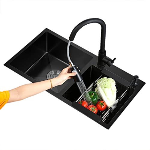 KWMAEEUID Spülbecken, Küchenspüle mit ausziehbarem Wasserhahn, graue Einzelbecken-Barspüle, Doppelbecken-Edelstahlspüle, Drop-In- oder Unterbau-Installation/Schwarz/82 * 45 cm KWMAEEUID Spülbecken, Küchenspüle mit ausziehbarem Wasserhahn, graue Einzelbecken-Barspüle, Doppelbecken-Edelstahlspüle, Drop-In- oder Unterbau-Installation/Schwarz/82 * 45 cm von KWMAEEUID