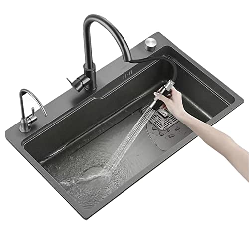 KWMAEEUID Spülbecken, Küchenspüle mit ausziehbarem Wasserhahn, graues Metall-Einzelbecken-Spülbecken, Aufsatz- und Unterbau-Küchenspüle mit Abflusskorb/Silber/75 x 45 cm KWMAEEUID Spülbecken, Küchenspüle mit ausziehbarem Wasserhahn, graues Metall-Einzelbecken-Spülbecken, Aufsatz- und Unterbau-Küchenspüle mit Abflusskorb/Silber/75 x 45 cm von KWMAEEUID
