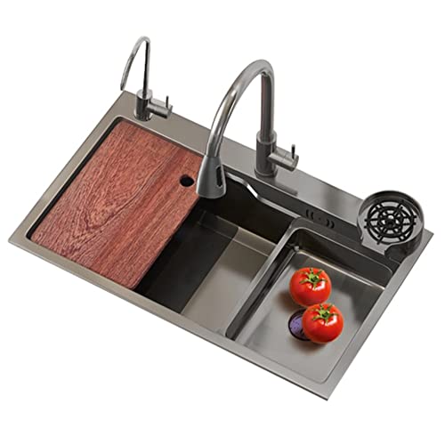 KWMAEEUID Spülbecken Küchenvorbereitungsspüle mit ausziehbarem Wasserhahn Schwarz Grau Edelstahl Quadratische Einzelbecken-Barspüle Drop-in- oder Unterbauinstallation/Silber/68 * 45 cm von KWMAEEUID