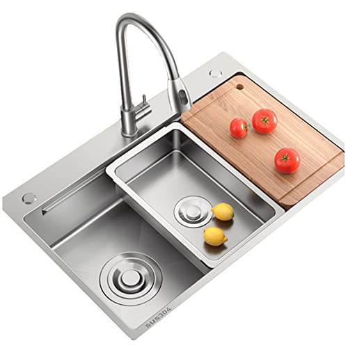 KWMAEEUID Spülbecken Silber Küchenspüle mit Wasserhahn Einzelrille Verdickter seitlicher Abfluss Spülbecken Unterbau-Geschirrspülbecken/60 * 46 cm KWMAEEUID Spülbecken Silber Küchenspüle mit Wasserhahn Einzelrille Verdickter seitlicher Abfluss Spülbecken Unterbau-Geschirrspülbecken/60 * 46 cm von KWMAEEUID