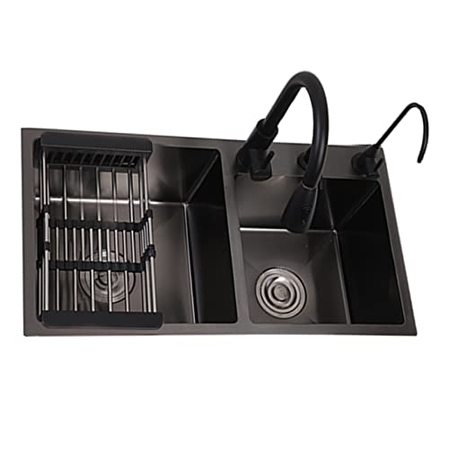 KWMAEEUID Spülbecken für den Haushalt, Doppelmulde, Küchenspüle, Küchenspüle mit Wasserhahn, Gemüsewaschbecken unter der Theke/Grau, Silber/80 * 45 cm KWMAEEUID Spülbecken für den Haushalt, Doppelmulde, Küchenspüle, Küchenspüle mit Wasserhahn, Gemüsewaschbecken unter der Theke/Grau, Silber/80 * 45 cm von KWMAEEUID