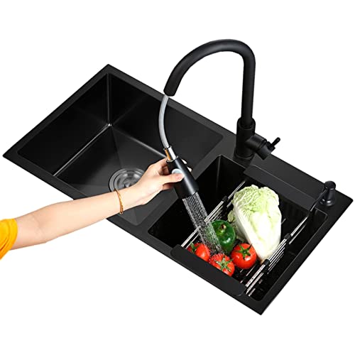 KWMAEEUID Spüle, Küchenspüle mit ausziehbarem Wasserhahn, Edelstahl-Vorbereitungsspüle, Einzelbecken, Barspüle, Drop-In- oder Unterbau-Installation/Schwarz/72 * 40 cm KWMAEEUID Spüle, Küchenspüle mit ausziehbarem Wasserhahn, Edelstahl-Vorbereitungsspüle, Einzelbecken, Barspüle, Drop-In- oder Unterbau-Installation/Schwarz/72 * 40 cm von KWMAEEUID