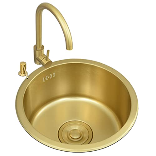KWMAEEUID Spüle Goldene Barspüle Mit Wasserhahn Edelstahl Runde Nano Mini-Küchenspüle Handgefertigte Gemüsebeckenspüle/Gold,Golden/32Cm von KWMAEEUID