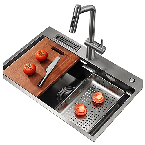 KWMAEEUID Spüle Küchenleiterspüle mit WasserhahnNano-Stufe Geschirrspüler Gemüsewaschbecken Einbau- oder Unterbauinstallation/Schwarz/78 * 48 * 22 cm KWMAEEUID Spüle Küchenleiterspüle mit WasserhahnNano-Stufe Geschirrspüler Gemüsewaschbecken Einbau- oder Unterbauinstallation/Schwarz/78 * 48 * 22 cm von KWMAEEUID