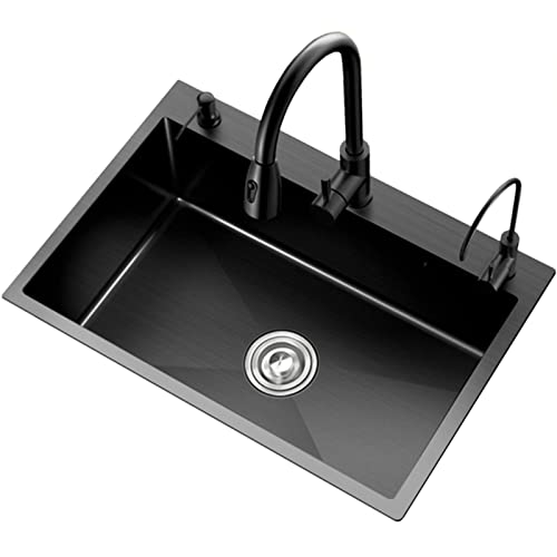 KWMAEEUID Spüle Küchenspüle Ausziehbarer Wasserhahn Großes Einzelbecken Edelstahl Schwarz Grau Drop-In-Spüle Tiefes Überbau-Waschbecken mit Abtropffläche/Schwarz/60 * 45 cm KWMAEEUID Spüle Küchenspüle Ausziehbarer Wasserhahn Großes Einzelbecken Edelstahl Schwarz Grau Drop-In-Spüle Tiefes Überbau-Waschbecken mit Abtropffläche/Schwarz/60 * 45 cm von KWMAEEUID