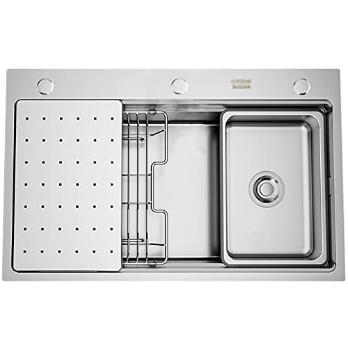 KWMAEEUID Spüle Küchenspüle Geschnittenes Gemüse Silber Einzelschüssel Große Spüle Edelstahlspüle Eingebaut oder Aufsatzmontage mit Montagesatz/Silber/70 * 50 * 21,5 cm KWMAEEUID Spüle Küchenspüle Geschnittenes Gemüse Silber Einzelschüssel Große Spüle Edelstahlspüle Eingebaut oder Aufsatzmontage mit Montagesatz/Silber/70 * 50 * 21,5 cm von KWMAEEUID