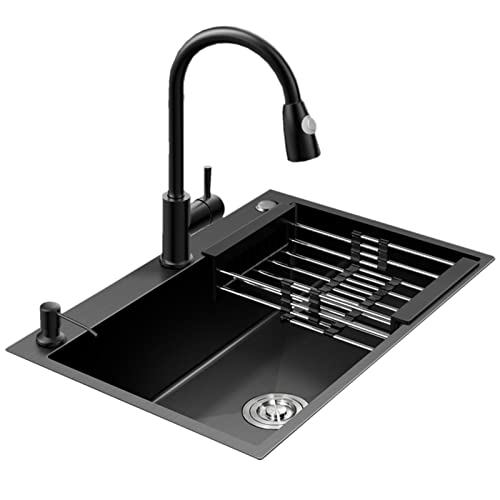KWMAEEUID Spüle Küchenspüle mit ausziehbarem Wasserhahn Schwarz Grau Quadratische Barspüle Edelstahlspüle Verdickung 3 Vorgebohrte Löcher/Schwarz/72 * 45 cm KWMAEEUID Spüle Küchenspüle mit ausziehbarem Wasserhahn Schwarz Grau Quadratische Barspüle Edelstahlspüle Verdickung 3 Vorgebohrte Löcher/Schwarz/72 * 45 cm von KWMAEEUID