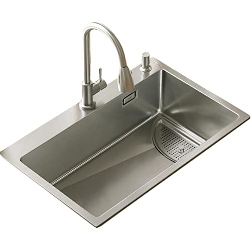 KWMAEEUID Spüle Küchenspüle mit ausziehbarem Wasserhahn Silber Unterbau-Edelstahlspüle Einzelbecken-Arbeitsplatz Gebürstetes Aufsatzwaschbecken/Silber/75 * 45 cm KWMAEEUID Spüle Küchenspüle mit ausziehbarem Wasserhahn Silber Unterbau-Edelstahlspüle Einzelbecken-Arbeitsplatz Gebürstetes Aufsatzwaschbecken/Silber/75 * 45 cm von KWMAEEUID