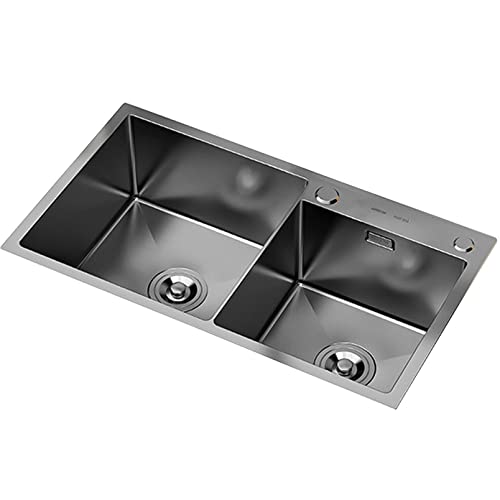 KWMAEEUID Spüle Küchenspülen Schwarz U200BDoppelbecken-Barspüle Edelstahlspüle Nano-Edelstahl Handgefertigte Spüle Drop-in- oder Unterbauinstallation/Schwarz/82 * 44 cm KWMAEEUID Spüle Küchenspülen Schwarz U200BDoppelbecken-Barspüle Edelstahlspüle Nano-Edelstahl Handgefertigte Spüle Drop-in- oder Unterbauinstallation/Schwarz/82 * 44 cm von KWMAEEUID