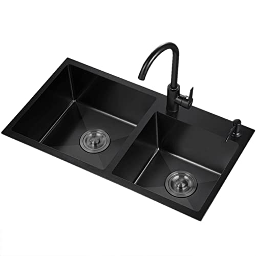 KWMAEEUID Spüle Küchenspülen Schwarzes Einzelwaschbecken aus gebürstetem Edelstahl mit Wasserhahn Schwarzes Waschbecken Einbau- oder Unterbauinstallation/Schwarz/82 * 45 cm KWMAEEUID Spüle Küchenspülen Schwarzes Einzelwaschbecken aus gebürstetem Edelstahl mit Wasserhahn Schwarzes Waschbecken Einbau- oder Unterbauinstallation/Schwarz/82 * 45 cm von KWMAEEUID