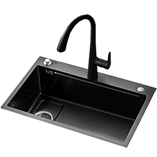 KWMAEEUID Spüle Küchenspülen mit Wasserhahn, quadratisches Metall-Einzelbecken, Vorbereitungsspüle, Schwarze Edelstahlspüle, Drop-in- oder Unterbau-Installation/schwarz/75 x 45 cm KWMAEEUID Spüle Küchenspülen mit Wasserhahn, quadratisches Metall-Einzelbecken, Vorbereitungsspüle, Schwarze Edelstahlspüle, Drop-in- oder Unterbau-Installation/schwarz/75 x 45 cm von KWMAEEUID