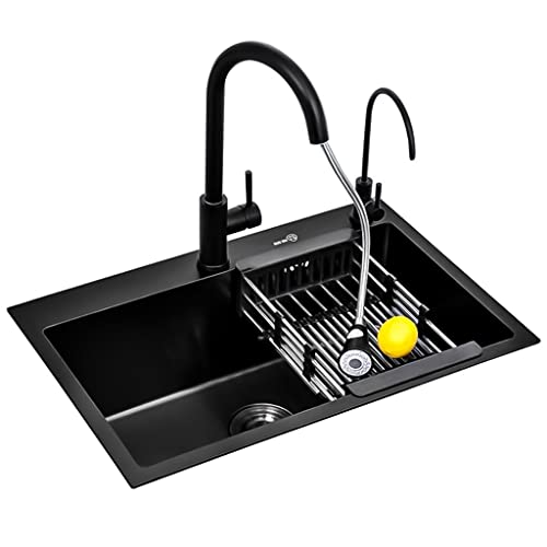 KWMAEEUID Spüle Küchenspülen mit Wasserhahn Küche Nano Metallspüle Schwarzes quadratisches Einzelbeckenspülbecken Edelstahl Einbau- oder Unterbauinstallation/Schwarz/65 * 45 cm KWMAEEUID Spüle Küchenspülen mit Wasserhahn Küche Nano Metallspüle Schwarzes quadratisches Einzelbeckenspülbecken Edelstahl Einbau- oder Unterbauinstallation/Schwarz/65 * 45 cm von KWMAEEUID