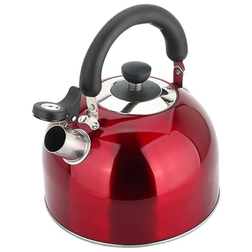KWMAEEUID Teekessel, Teekessel für Herd, Wasserkocher für Herd, Teekanne aus Edelstahl mit kühl bleibendem ergonomischem Griff/Rot/4L (Rot 4L) von KWMAEEUID