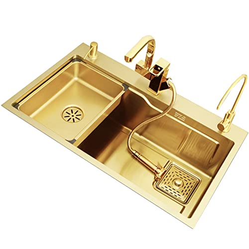 KWMAEEUID Waschbecken Goldenes Küchenspülbecken, Einzelwaschbecken für den Haushalt mit ausziehbarem Wasserhahn, Einbau- oder Unterbauinstallation/Gold, Golden, Grau/68 * 45 cm KWMAEEUID Waschbecken Goldenes Küchenspülbecken, Einzelwaschbecken für den Haushalt mit ausziehbarem Wasserhahn, Einbau- oder Unterbauinstallation/Gold, Golden, Grau/68 * 45 cm von KWMAEEUID