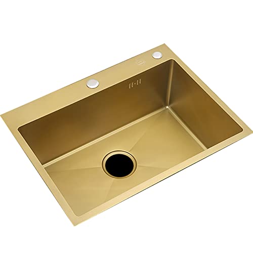 KWMAEEUID Waschbecken Goldenes Waschbecken mit Wasserhahn Großes Waschgemüse Einzelküchenspüle Einbau- oder Unterbauinstallation/60 * 45 cm KWMAEEUID Waschbecken Goldenes Waschbecken mit Wasserhahn Großes Waschgemüse Einzelküchenspüle Einbau- oder Unterbauinstallation/60 * 45 cm von KWMAEEUID