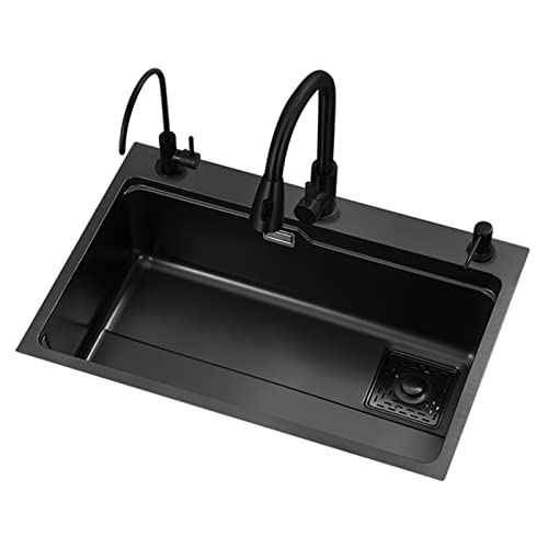 KWMAEEUID Waschbecken Küchenspüle mit ausziehbarem Wasserhahn, handgefertigtes Waschbecken aus grauem Edelstahl mit Nano-Oberfläche, Einzelbecken-Unterbauspüle/Schwarz/75 * 46 cm KWMAEEUID Waschbecken Küchenspüle mit ausziehbarem Wasserhahn, handgefertigtes Waschbecken aus grauem Edelstahl mit Nano-Oberfläche, Einzelbecken-Unterbauspüle/Schwarz/75 * 46 cm von KWMAEEUID