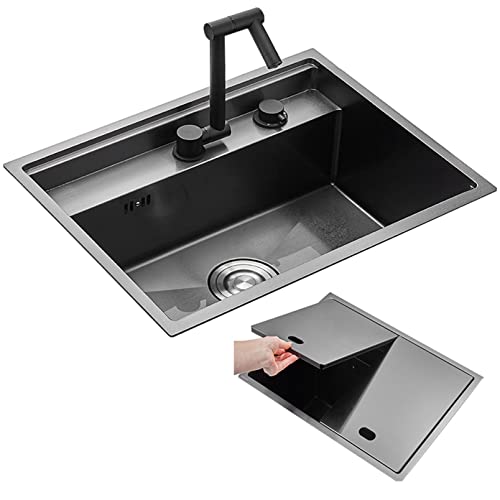 KWMAEEUID Waschbecken Unsichtbares Waschbecken Schwarzes Nano-Küchenspüle Edelstahl-Nano-Schwarzes Einzelschlitz-Barwaschbecken + Wasserhahn-Einbau- oder Unterbauinstallation/Grau/58 * 45 KWMAEEUID Waschbecken Unsichtbares Waschbecken Schwarzes Nano-Küchenspüle Edelstahl-Nano-Schwarzes Einzelschlitz-Barwaschbecken + Wasserhahn-Einbau- oder Unterbauinstallation/Grau/58 * 45 von KWMAEEUID