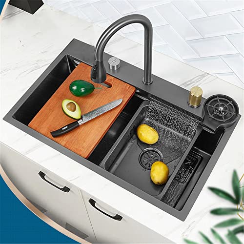 KWMAEEUID Wasserfall-Küchenspüle, Küchenspüle, Einzelbecken mit Tassenspüler, Arbeitsplatzspüle, 68,6 x 45,7 cm, Wasserfall-Spüle, Schwarz, C-6846/Schwarz/C-6846 KWMAEEUID Wasserfall-Küchenspüle, Küchenspüle, Einzelbecken mit Tassenspüler, Arbeitsplatzspüle, 68,6 x 45,7 cm, Wasserfall-Spüle, Schwarz, C-6846/Schwarz/C-6846 von KWMAEEUID
