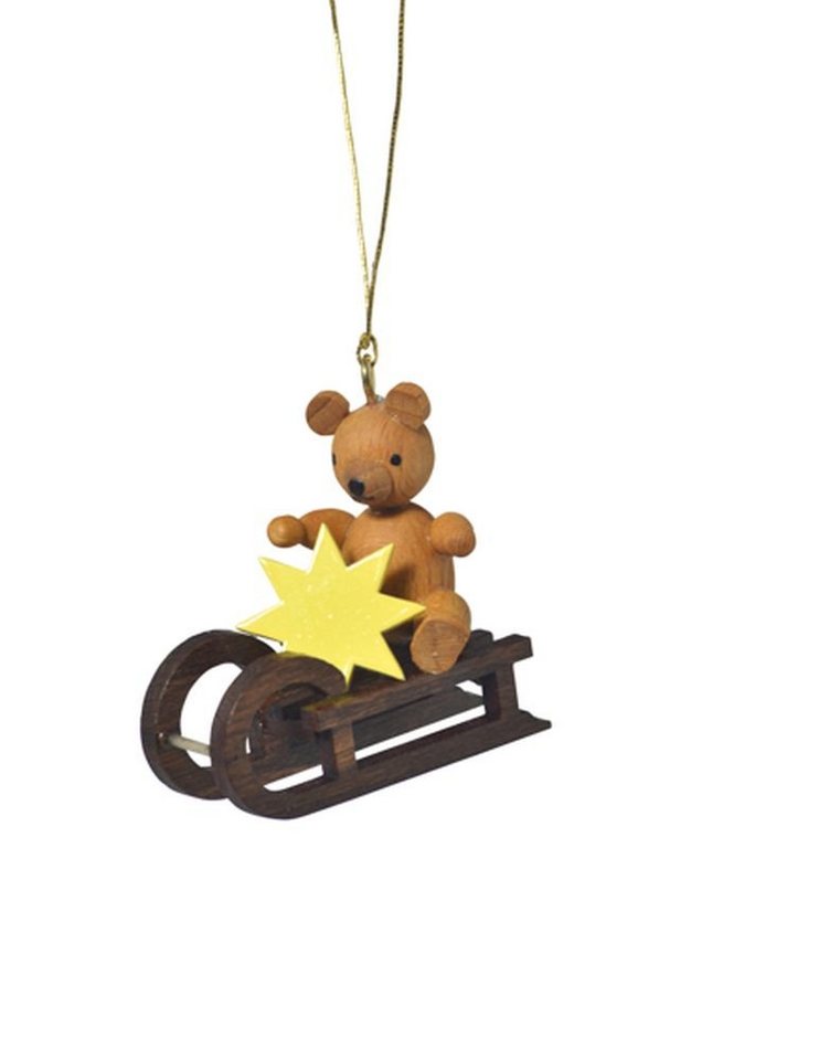 KWO Kunstgewerbe-Werkstätten Olbernhau GmbH Christbaumschmuck Baumbehang Teddy auf Schlitten BxTxH= 4,5x1,5x4cm NEU von KWO Kunstgewerbe-Werkstätten Olbernhau GmbH