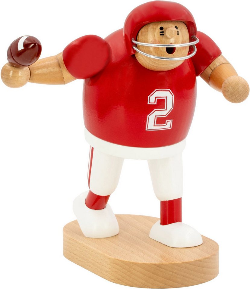KWO Kunstgewerbe-Werkstätten Olbernhau GmbH Dekofigur KWO - Räuchermann Footballspieler rot, Holzkunst, 20cm von KWO Kunstgewerbe-Werkstätten Olbernhau GmbH